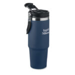Doppelwandiger Becher 850 ml Blau mit markiertem Druckbereich für Ihr Logo