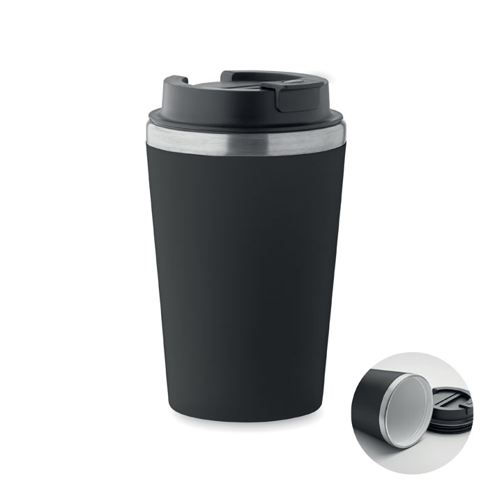 Doppelwandiger Becher 350 ml Schwarz als Werbeartikel mit Logodruck