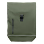 15" Rolltop-Laptop-Rucksack Gruen, geöffnet dargestellt