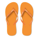 Zehensandalen L Orange als Werbeartikel mit Logodruck