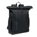 Rolltop-Rucksack 600D RPET Schwarz als Werbeartikel mit Logodruck