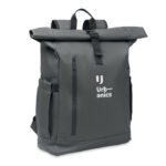 Rolltop-Rucksack 600D RPET Grau mit markiertem Druckbereich für Ihr Logo
