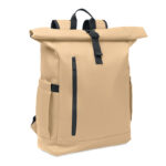 Rolltop-Rucksack 600D RPET Braun als Werbeartikel mit Logodruck