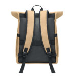 Rolltop-Rucksack 600D RPET Braun, geöffnet dargestellt