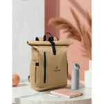 Rolltop-Rucksack 600D RPET Braun mit markiertem Druckbereich für Ihr Logo