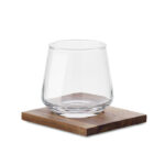 Whiskyglas mit Untersetzer aus Akazienholz als Werbeartikel mit Logo