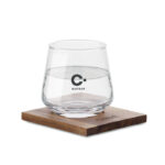 Glas mit Untersetzer mit markiertem Druckbereich für Ihr Logo