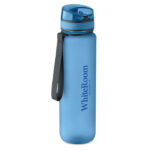 Sport-Trinkflasche RPET 1L Blau mit markiertem Druckbereich für Ihr Logo