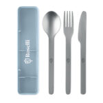 Besteck-Set Edelstahl Blau mit markiertem Druckbereich für Ihr Logo