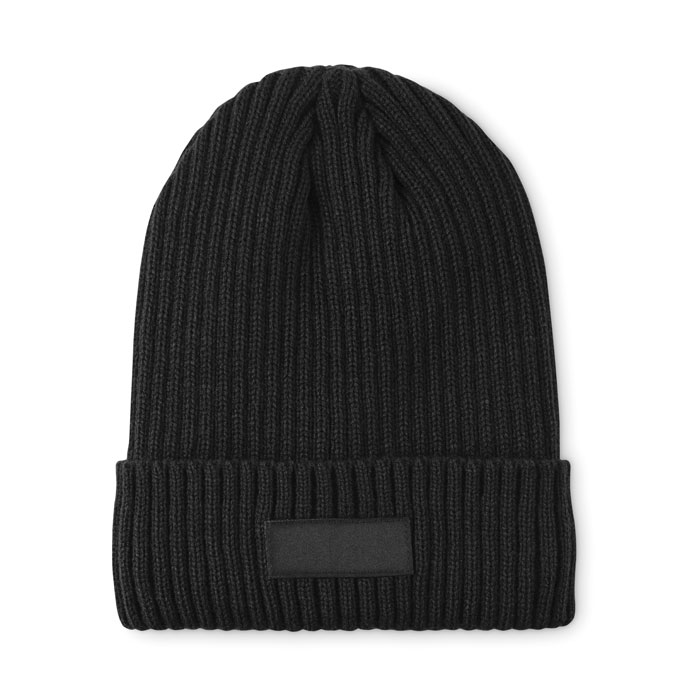 3M-Beanie mit Bündchen Schwarz als Werbeartikel mit Logodruck
