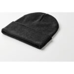 Beanie mit Bündchen Schwarz, Detailaufnahme des Materials
