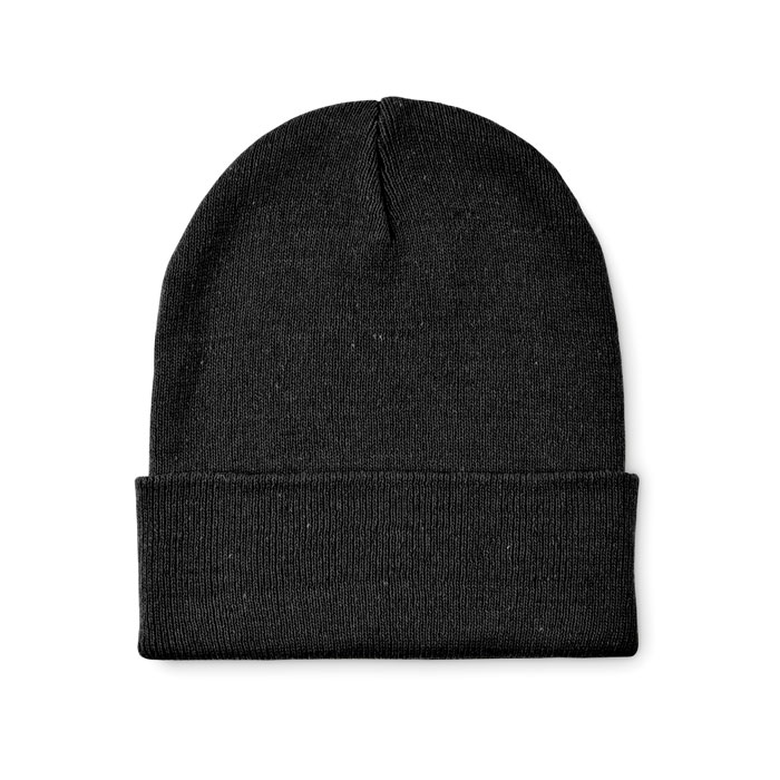 Beanie mit Bündchen Schwarz Beanie mit Bündchen Schwarz als Werbeartikel mit Logodruck
