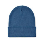 Beanie mit Bündchen Blau als Werbeartikel mit Logodruck