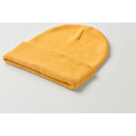 Beanie mit Bündchen Gelb, Detailaufnahme des Materials