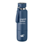 Doppelwandige Flasche 500ml Blau mit markiertem Druckbereich für Ihr Logo