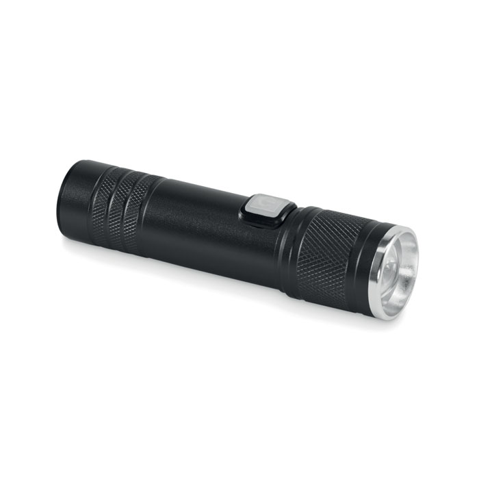 Wiederaufladbare Taschenlampe Schwarz als Werbeartikel mit Logodruck