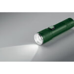Wiederaufladbare Taschenlampe Gruen, Detailaufnahme des Materials