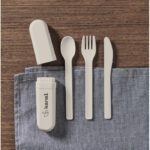 Besteck-Set PLA Braun mit markiertem Druckbereich für Ihr Logo