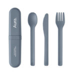 Besteck-Set PLA Blau mit markiertem Druckbereich für Ihr Logo