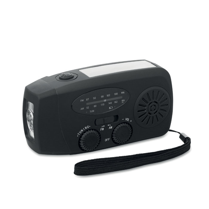 AM/FM Radio mit Taschenlampe MO2746- Schwarz AM/FM Radio mit Taschenlampe MO2746- Schwarz als Werbeartikel mit Logodruck