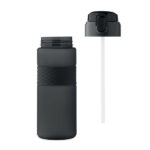 Trinkflasche RPET 700ml Schwarz, geöffnet dargestellt