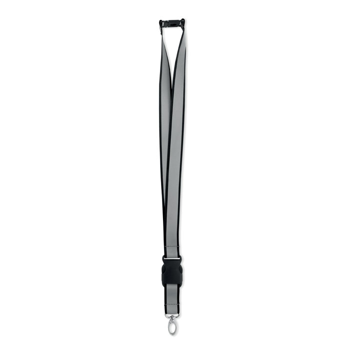 Reflektierendes RPET-Lanyard Schwarz als Werbeartikel mit Logodruck