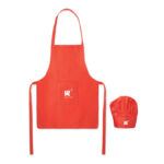 Küchen-Set für Kinder Rot mit markiertem Druckbereich für Ihr Logo