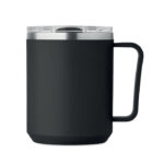 Doppelwandiger Becher 400ml Schwarz, geöffnet dargestellt
