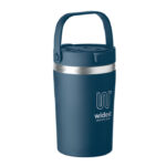 Doppelwandiger Becher 350 ml Blau mit markiertem Druckbereich für Ihr Logo