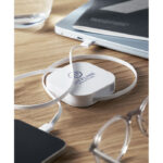 Einziehbares Ladekabel 100W Weiß mit markiertem Druckbereich für Ihr Logo