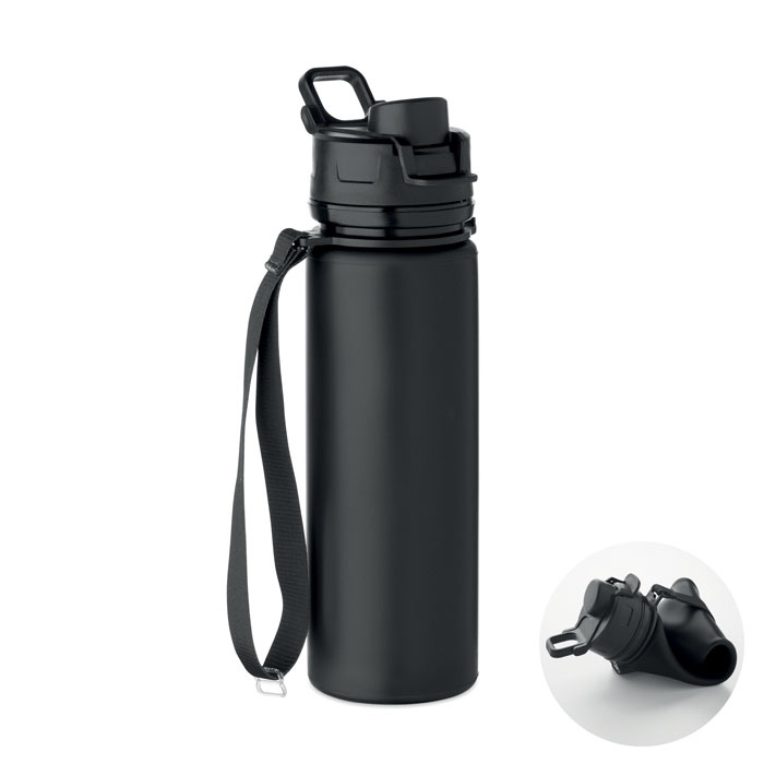 Faltbare Sportflasche Silikon Schwarz Faltbare Sportflasche Silikon Schwarz als Werbeartikel mit Logodruck