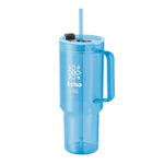 Trinkbecher RPET 1200ml Blau mit markiertem Druckbereich für Ihr Logo