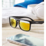 Festival-Sonnenbrille UV400 Orange mit markiertem Druckbereich für Ihr Logo