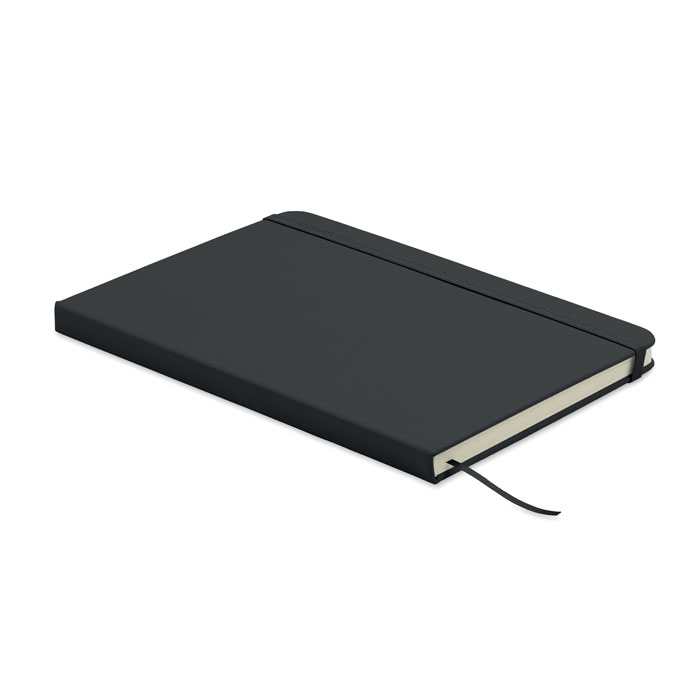 DIN A5 Notizbuch recy. PU Schwarz als Werbeartikel mit Logodruck