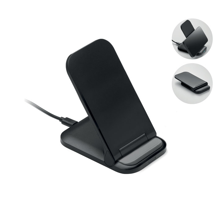 Faltbare Ladestation 15W Schwarz Faltbare Ladestation 15W Schwarz als Werbeartikel mit Logodruck