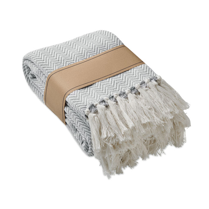 Decke recycelter Polycotton Braun als Werbeartikel mit Logodruck