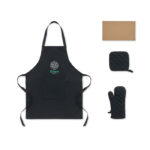 Küchen-Set recy. Baumwolle Schwarz mit markiertem Druckbereich für Ihr Logo