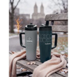 Doppelwandiger Becher 900ml Grau mit markiertem Druckbereich für Ihr Logo