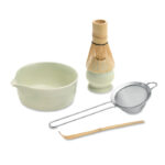 5-teiliges Matcha-Set mit Bambusbesen und Keramikschale als Werbeartikel mit Logo