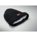 Beanie mit Bündchen Schwarz von oben