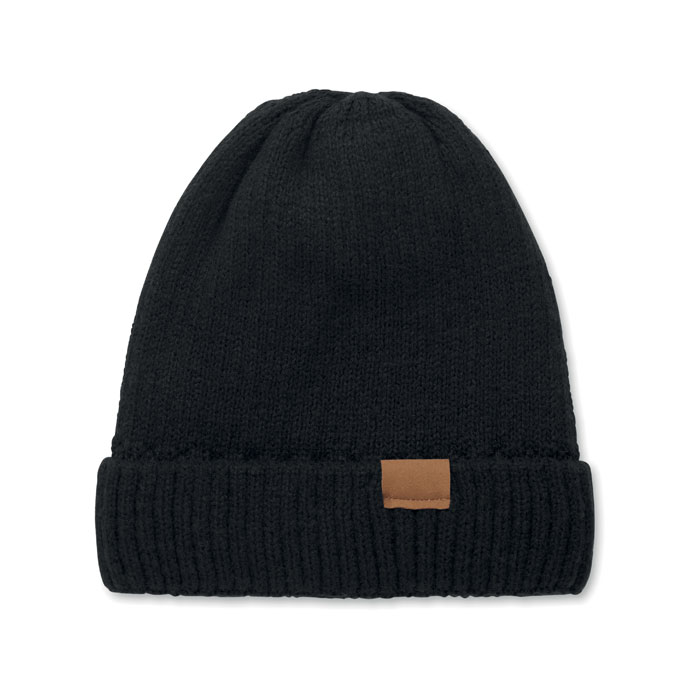 Beanie mit Bündchen Schwarz Beanie mit Bündchen Schwarz als Werbeartikel mit Logodruck