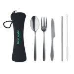 Besteck-Set Edelstahl Schwarz mit markiertem Druckbereich für Ihr Logo