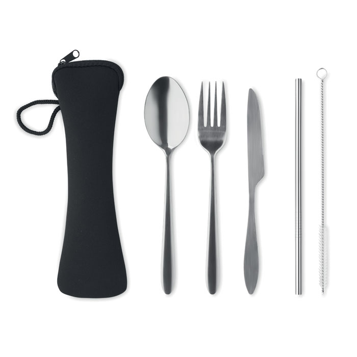 Besteck-Set Edelstahl Schwarz Besteck-Set Edelstahl Schwarz als Werbeartikel mit Logodruck