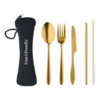 Besteck-Set Edelstahl Gold mit markiertem Druckbereich für Ihr Logo