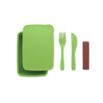 Lunchbox mit Besteck Gruen von oben