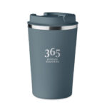 Doppelwandiger Becher 350ml Blau mit markiertem Druckbereich für Ihr Logo