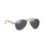 Sonnenbrille Bambus Schwarz mit markiertem Druckbereich für Ihr Logo