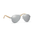 Sonnenbrille Bambus Silber, geöffnet dargestellt