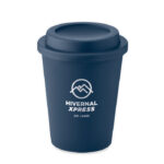 Doppelwandiger Becher PP 300ml Blau mit markiertem Druckbereich für Ihr Logo
