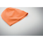 Unisex-Beanie Baumwolle Orange, Detailaufnahme des Materials